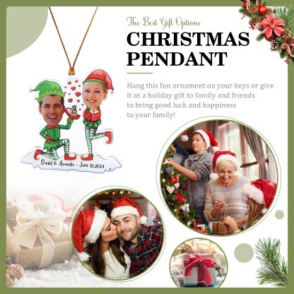 Acrylic Christmas Keychain Custom 2 Photos & 1 Text Hanging Ornaments Personalised Keyring for Couple | Jessemade-Jessemade AU
