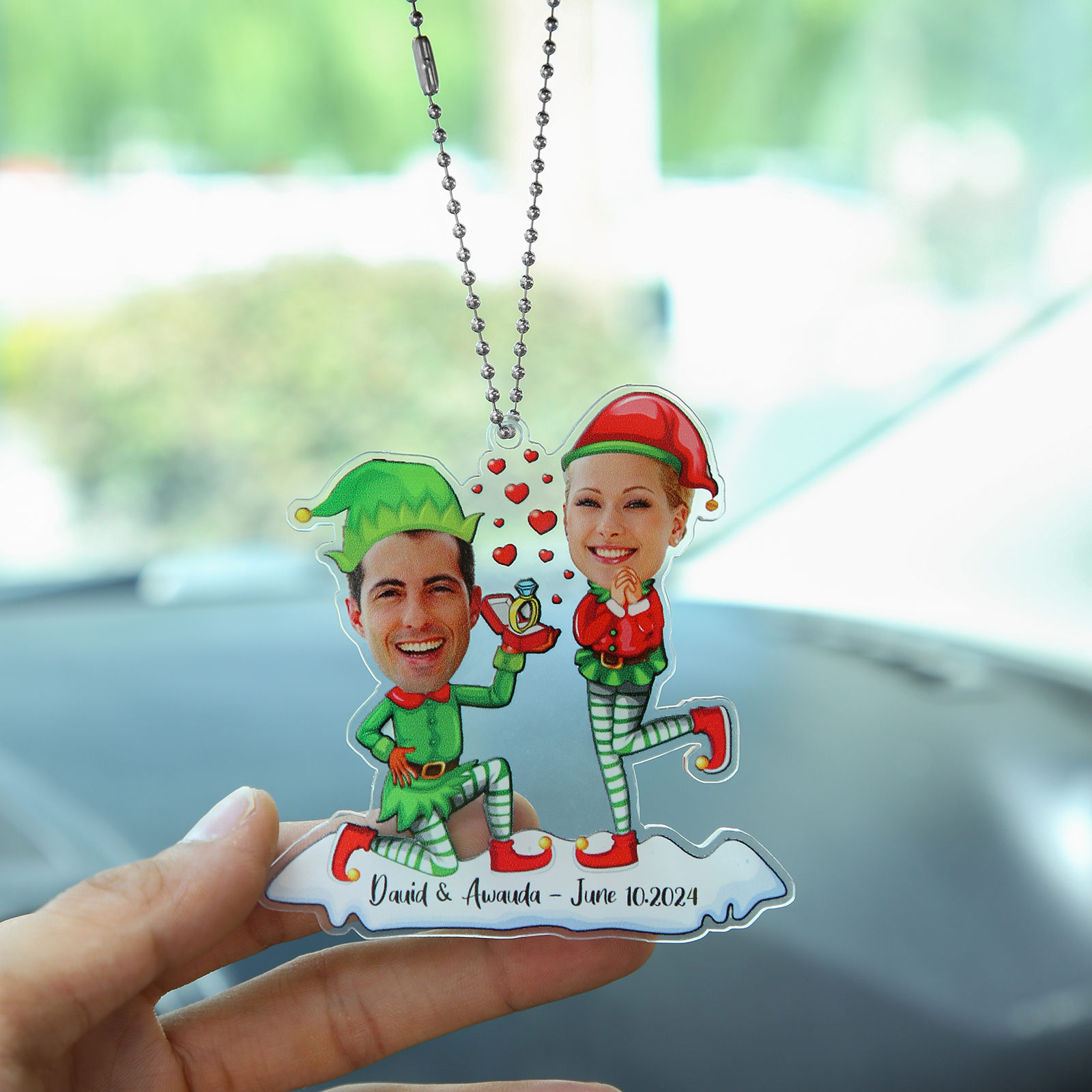 Acrylic Christmas Keychain Custom 2 Photos & 1 Text Hanging Ornaments Personalised Keyring for Couple | Jessemade-Jessemade AU