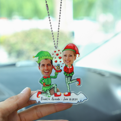 Acrylic Christmas Keychain Custom 2 Photos & 1 Text Hanging Ornaments Personalised Keyring for Couple | Jessemade-Jessemade AU
