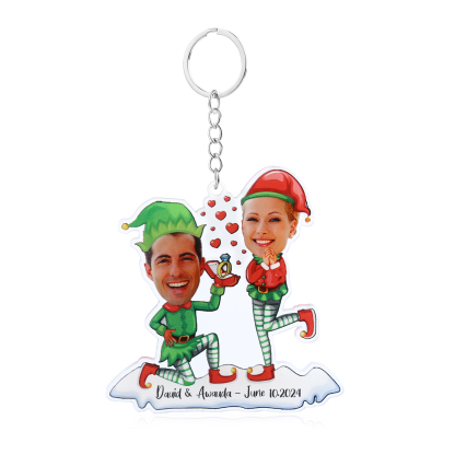 Acrylic Christmas Keychain Custom 2 Photos & 1 Text Hanging Ornaments Personalised Keyring for Couple | Jessemade-Jessemade AU