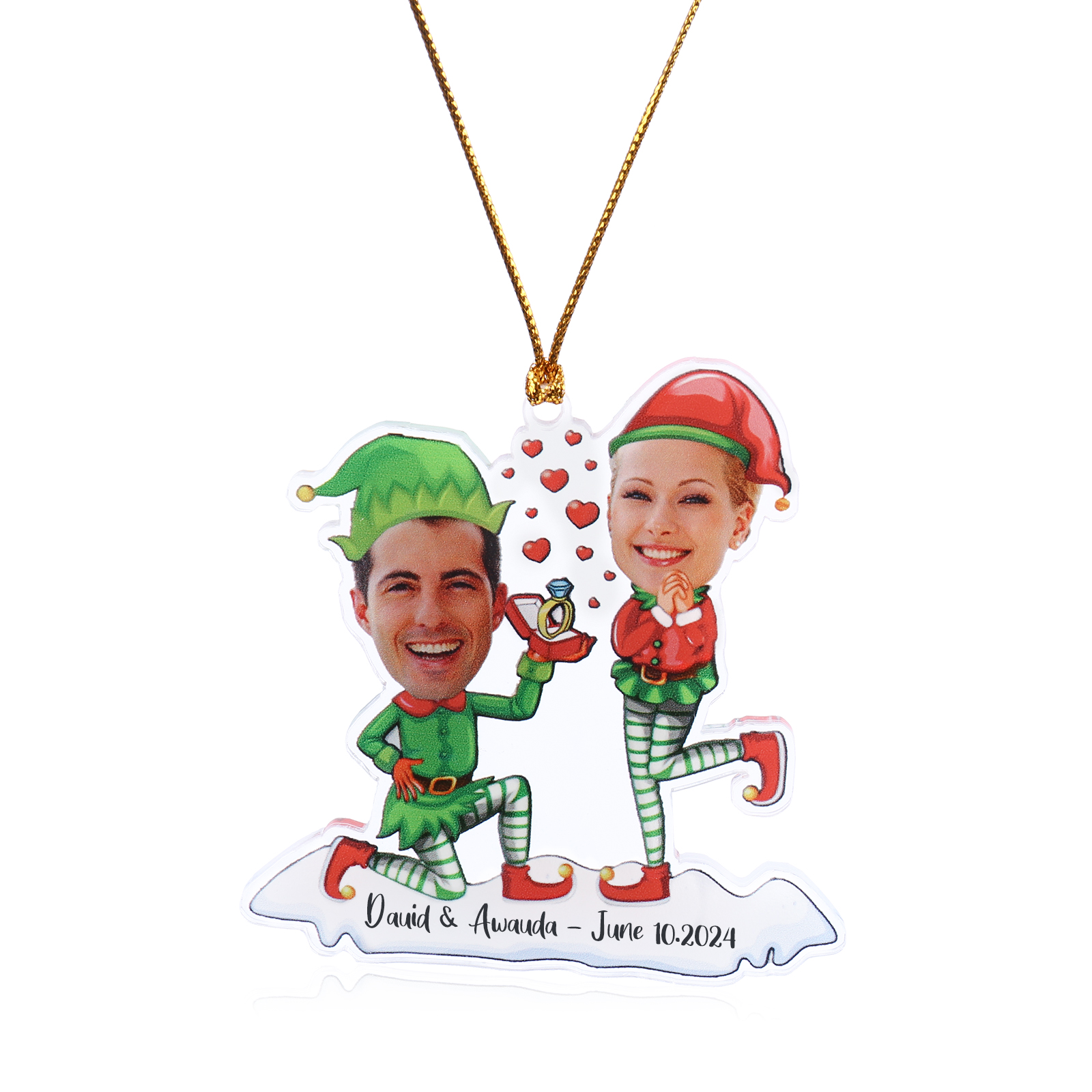 Acrylic Christmas Keychain Custom 2 Photos & 1 Text Hanging Ornaments Personalised Keyring for Couple | Jessemade-Jessemade AU