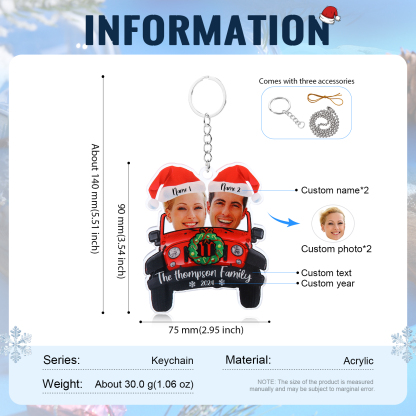 Acrylic Christmas Car Keychain Custom 2 Photos & 2 Names & 1 Text & 1 Year Hanging Ornaments Personalised Keyring for Couple | Jessemade-Jessemade AU
