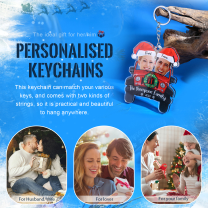 Acrylic Christmas Car Keychain Custom 2 Photos & 2 Names & 1 Text & 1 Year Hanging Ornaments Personalised Keyring for Couple | Jessemade-Jessemade AU