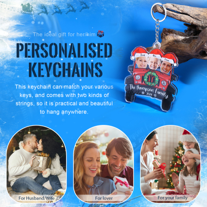 Acrylic Christmas Car Keychain Custom 3 Photos & 3 Names & 1 Text & 1 Year Hanging Ornaments Personalised Keyring for Family | Jessemade-Jessemade AU