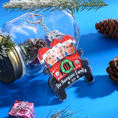 Acrylic Christmas Car Keychain Custom 3 Photos & 3 Names & 1 Text & 1 Year Hanging Ornaments Personalised Keyring for Family | Jessemade-Jessemade AU