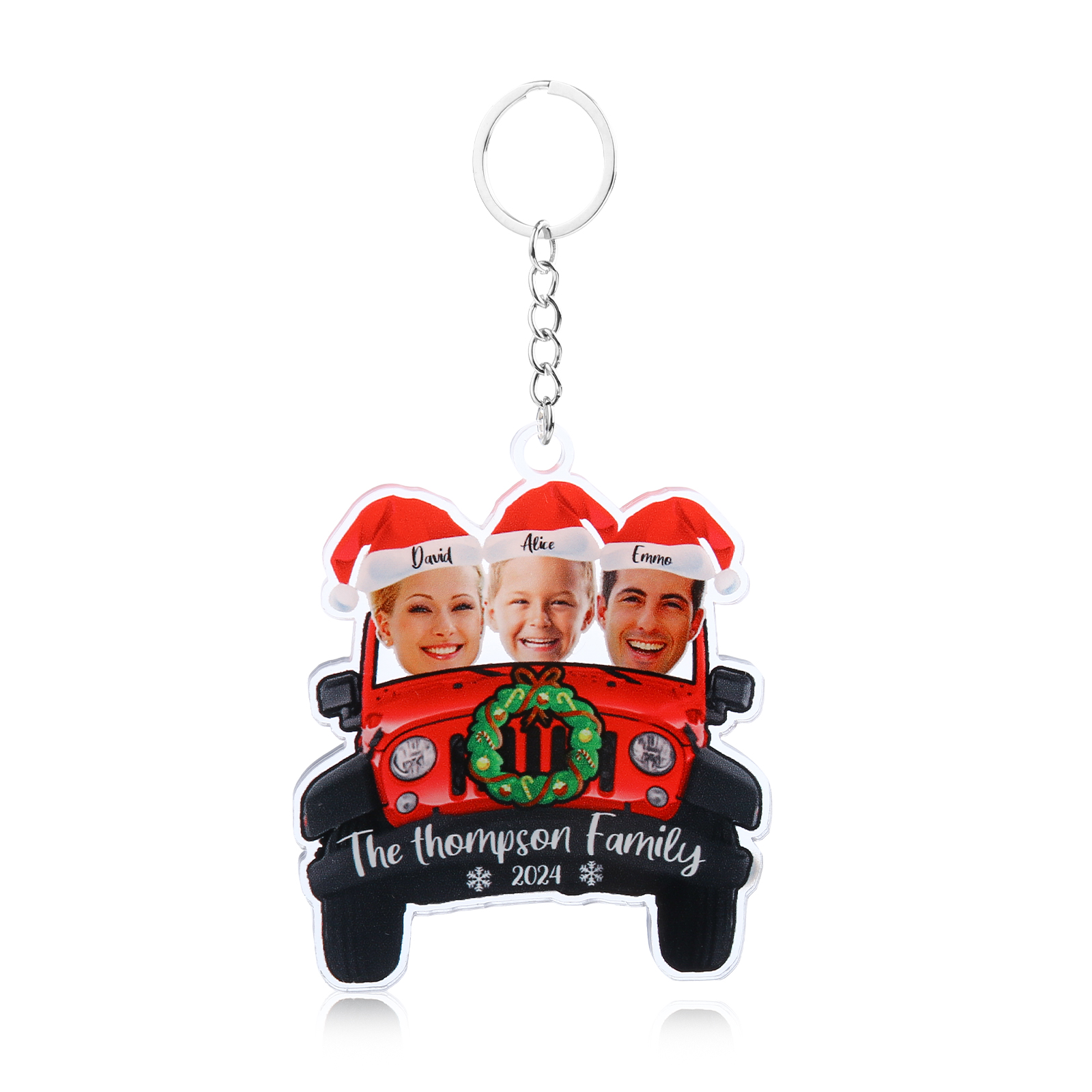 Acrylic Christmas Car Keychain Custom 3 Photos & 3 Names & 1 Text & 1 Year Hanging Ornaments Personalised Keyring for Family | Jessemade-Jessemade AU