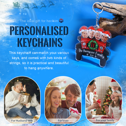 Acrylic Christmas Car Keychain Custom 4 Photos & 4 Names & 1 Text & 1 Year Hanging Ornaments Personalised Keyring for Family | Jessemade-Jessemade AU