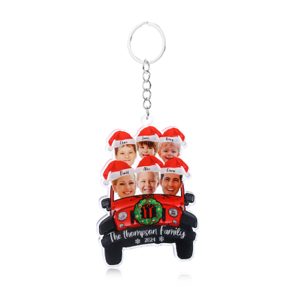 Acrylic Christmas Car Keychain Custom 6 Photos & 6 Names & 1 Text & 1 Year Hanging Ornaments Personalised Keyring for Family | Jessemade-Jessemade AU
