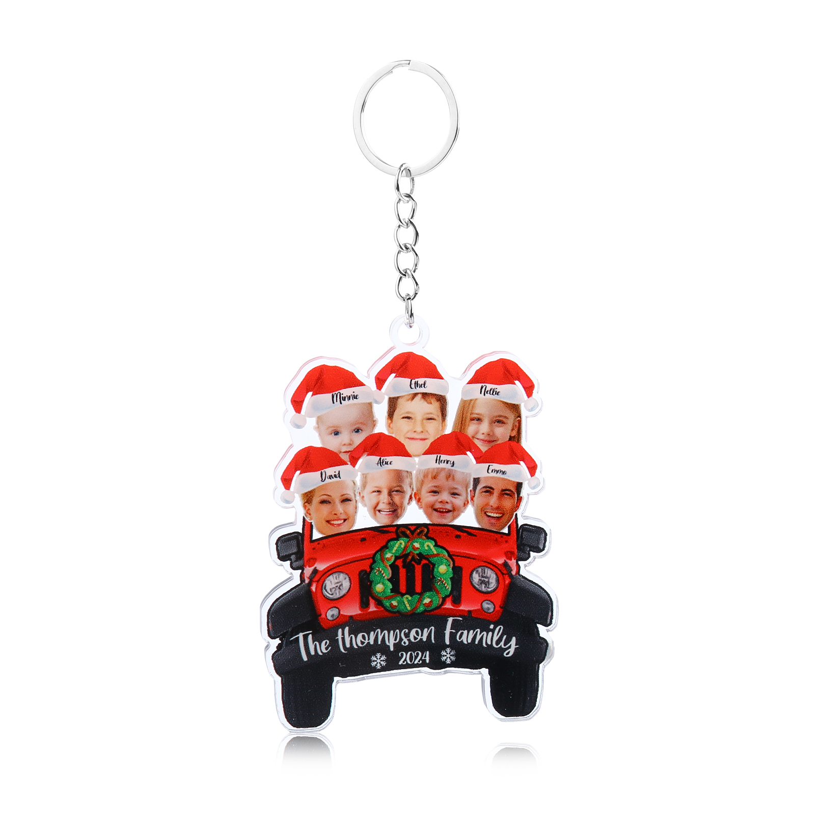 Acrylic Christmas Car Keychain Custom 7 Photos & 7 Names & 1 Text & 1 Year Hanging Ornaments Personalised Keyring for Family | Jessemade-Jessemade AU