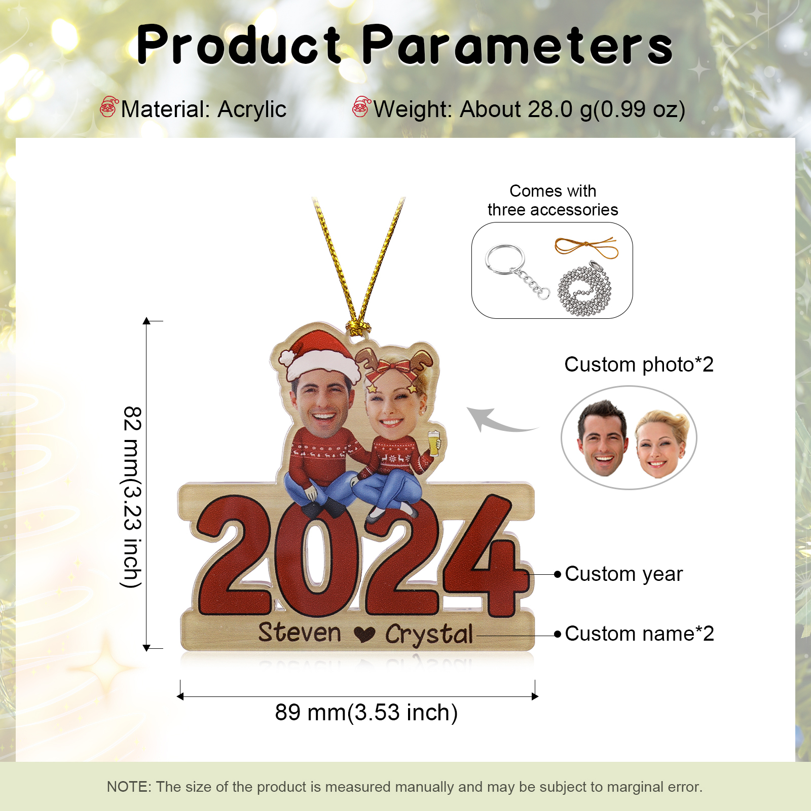 2024 Acrylic Christmas Hanging Ornaments Custom 2 Names & 2 Photos & Year Keychain Personalised Keyring for Couple-Jessemade AU