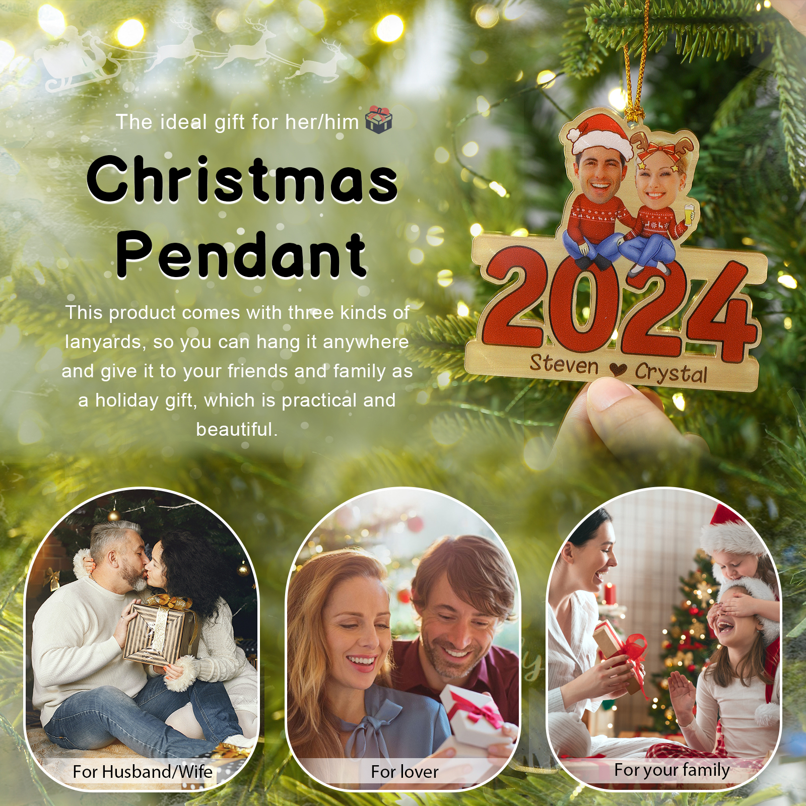 2024 Acrylic Christmas Hanging Ornaments Custom 2 Names & 2 Photos & Year Keychain Personalised Keyring for Couple-Jessemade AU