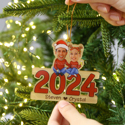 2024 Acrylic Christmas Hanging Ornaments Custom 2 Names & 2 Photos & Year Keychain Personalised Keyring for Couple-Jessemade AU