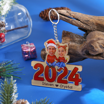 2024 Acrylic Christmas Hanging Ornaments Custom 2 Names & 2 Photos & Year Keychain Personalised Keyring for Couple-Jessemade AU