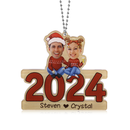 2024 Acrylic Christmas Hanging Ornaments Custom 2 Names & 2 Photos & Year Keychain Personalised Keyring for Couple-Jessemade AU