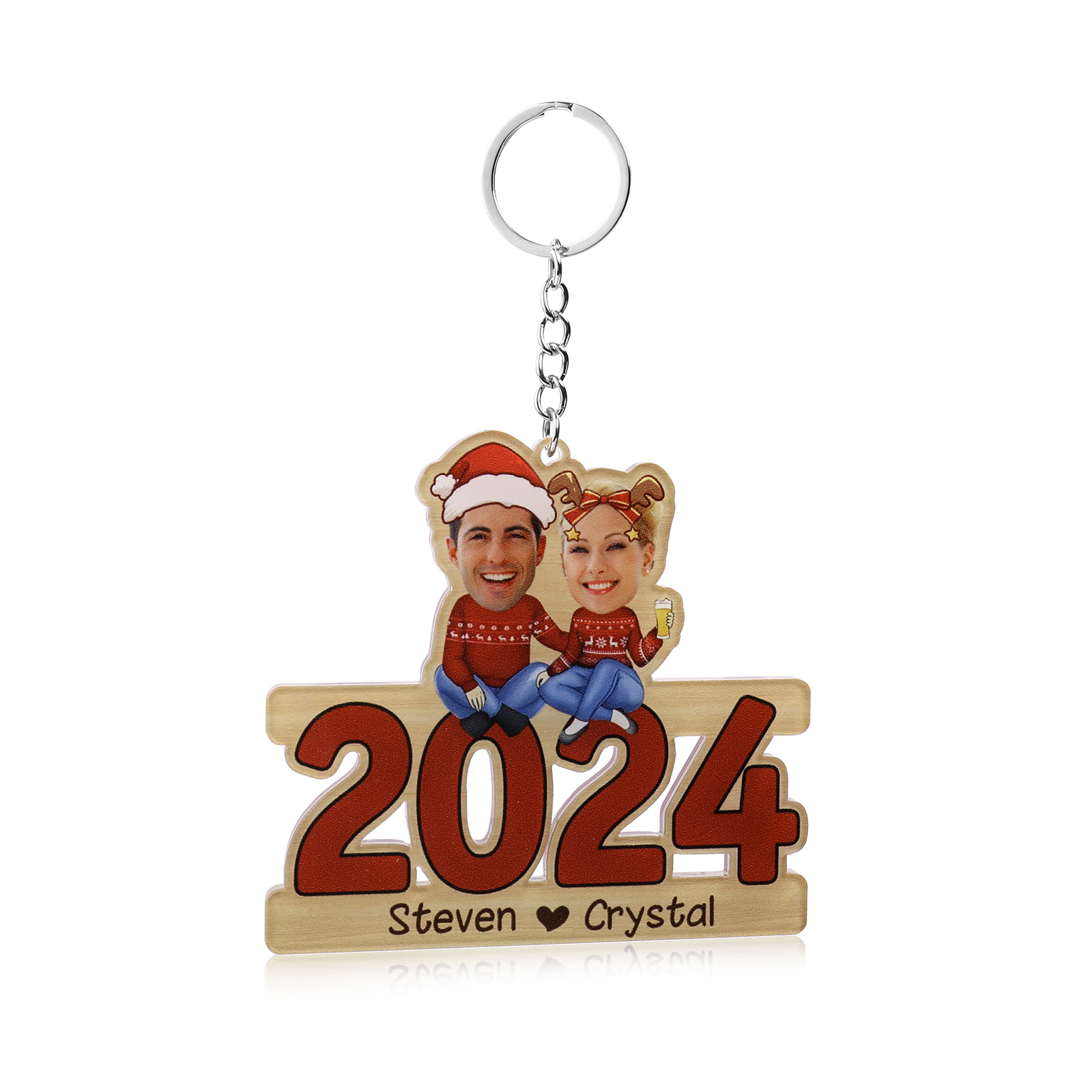 2024 Acrylic Christmas Hanging Ornaments Custom 2 Names & 2 Photos & Year Keychain Personalised Keyring for Couple-Jessemade AU