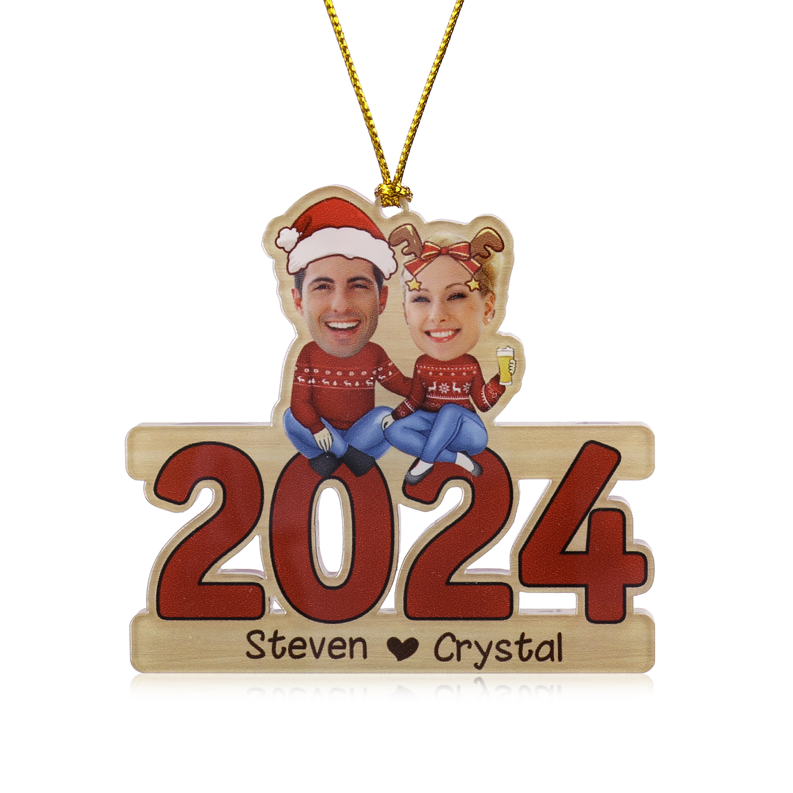 2024 Acrylic Christmas Hanging Ornaments Custom 2 Names & 2 Photos & Year Keychain Personalised Keyring for Couple-Jessemade AU
