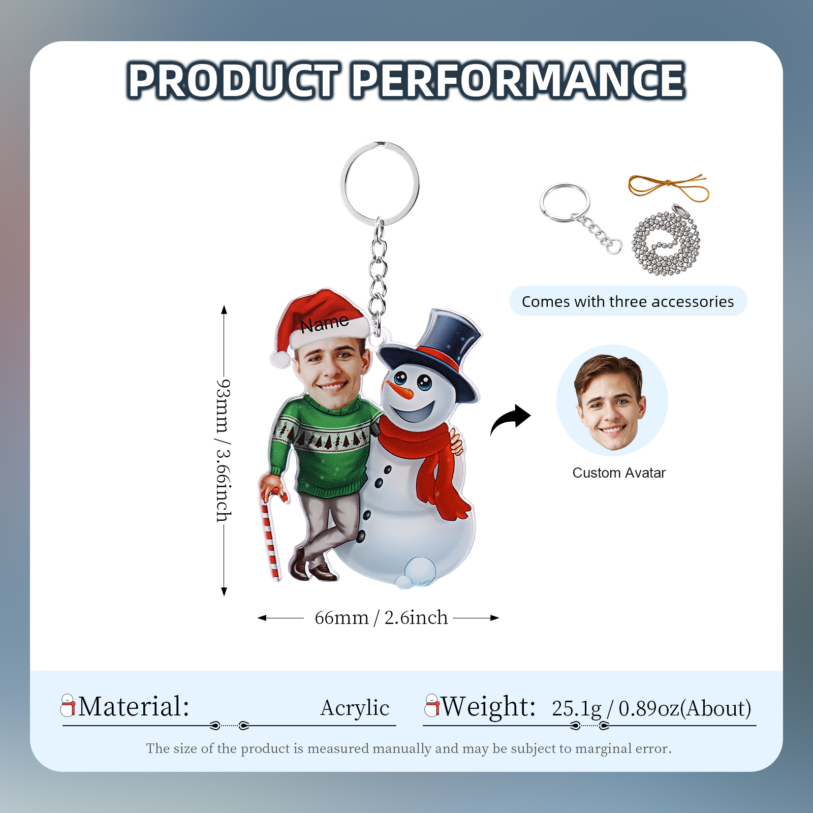 Acrylic Christmas Snowman Keychain Custom Photo & Name Hanging Ornaments Personalised Keyring for Family Friends | Jessemade-Jessemade AU