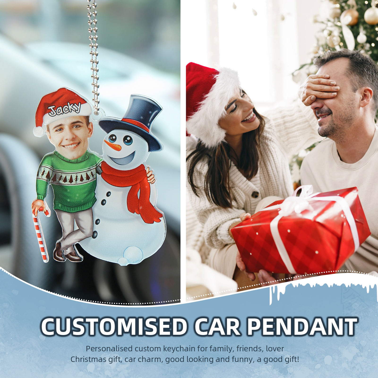 Acrylic Christmas Snowman Keychain Custom Photo & Name Hanging Ornaments Personalised Keyring for Family Friends | Jessemade-Jessemade AU