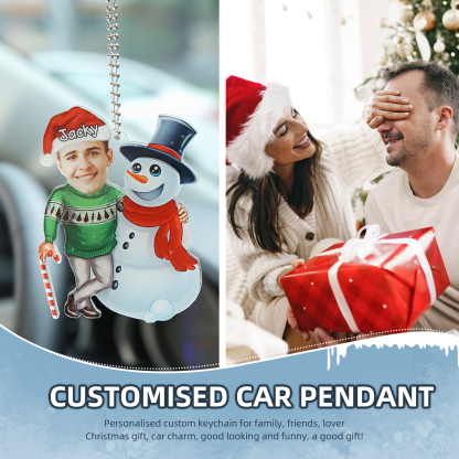 Acrylic Christmas Snowman Keychain Custom Photo & Name Hanging Ornaments Personalised Keyring for Family Friends | Jessemade-Jessemade AU