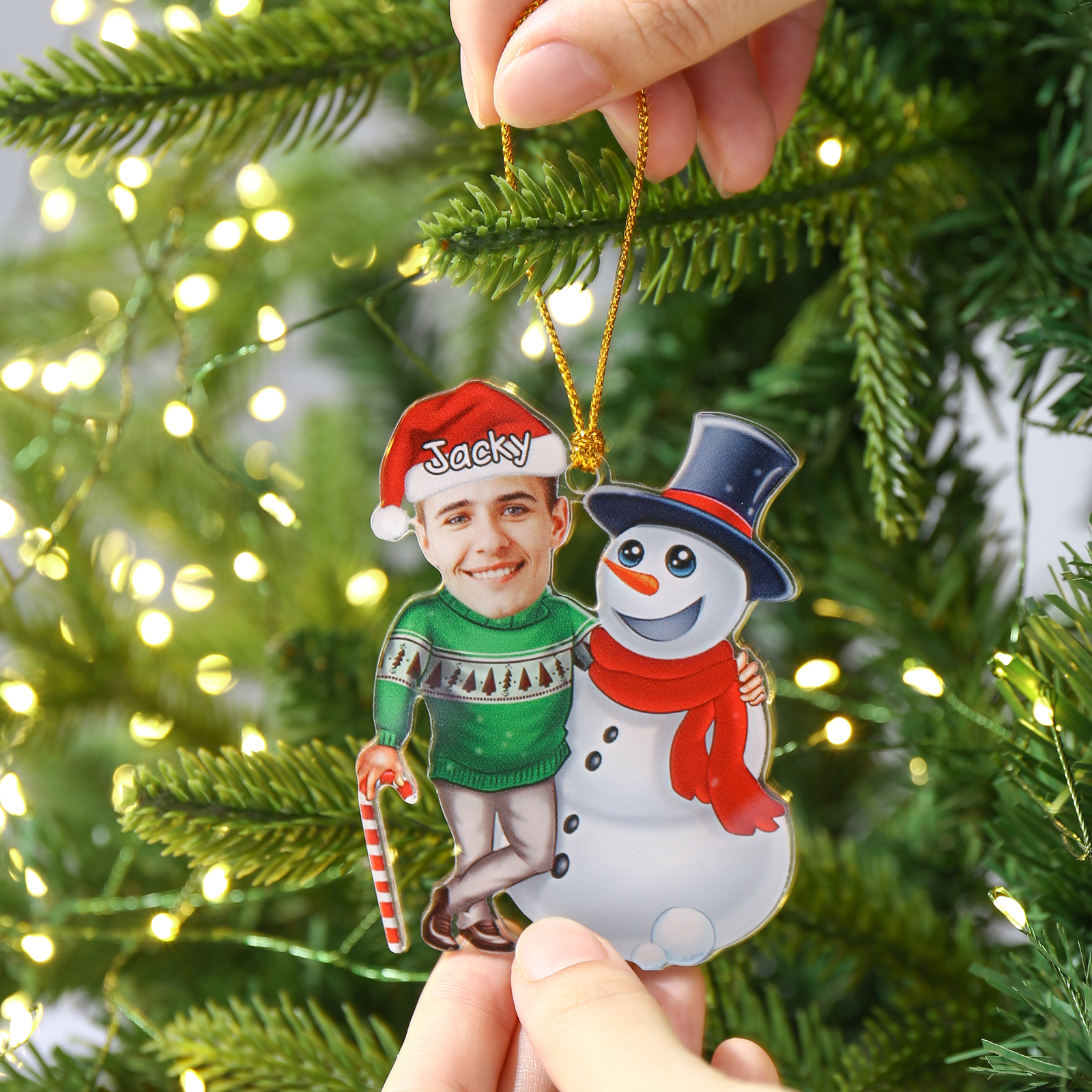 Acrylic Christmas Snowman Keychain Custom Photo & Name Hanging Ornaments Personalised Keyring for Family Friends | Jessemade-Jessemade AU