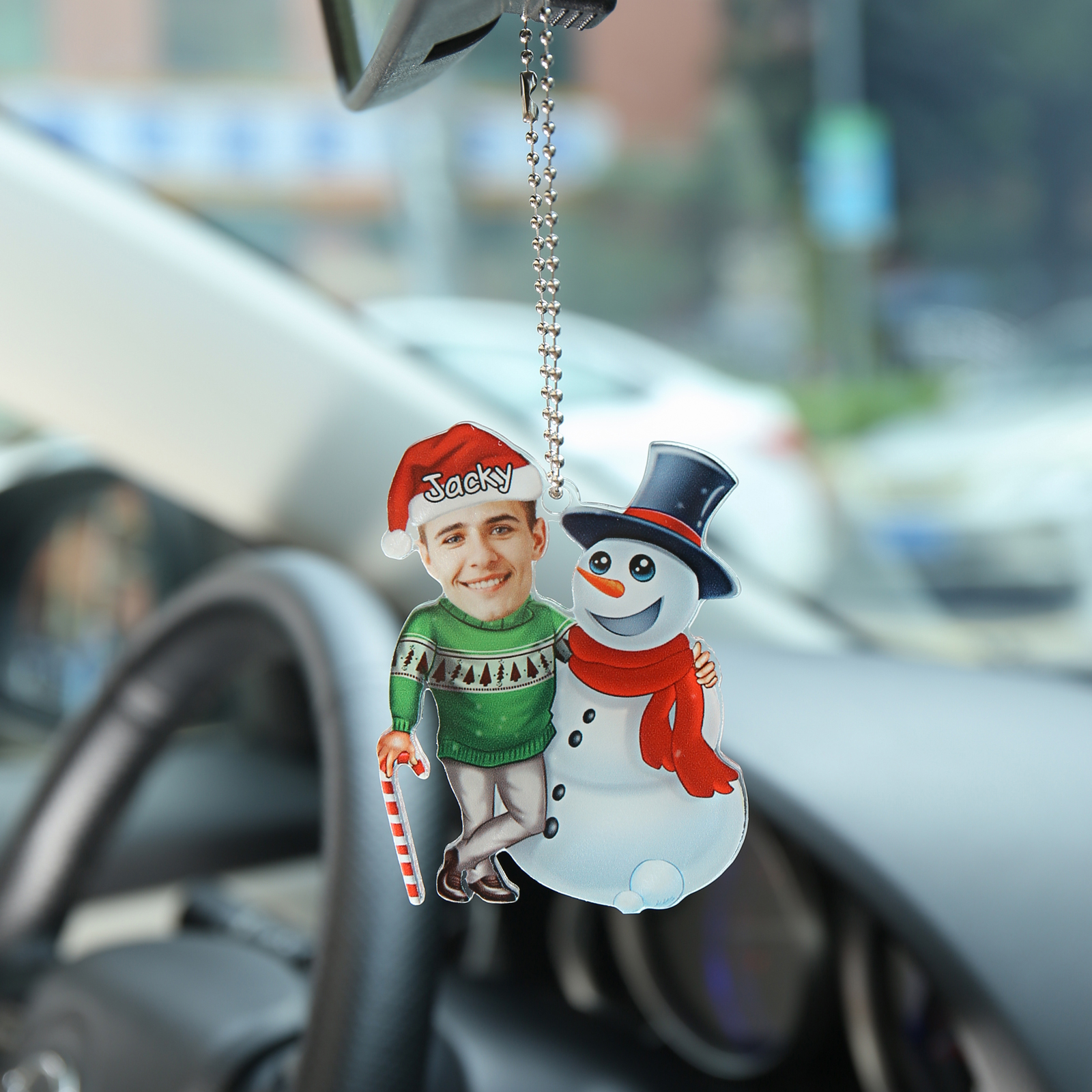 Acrylic Christmas Snowman Keychain Custom Photo & Name Hanging Ornaments Personalised Keyring for Family Friends | Jessemade-Jessemade AU