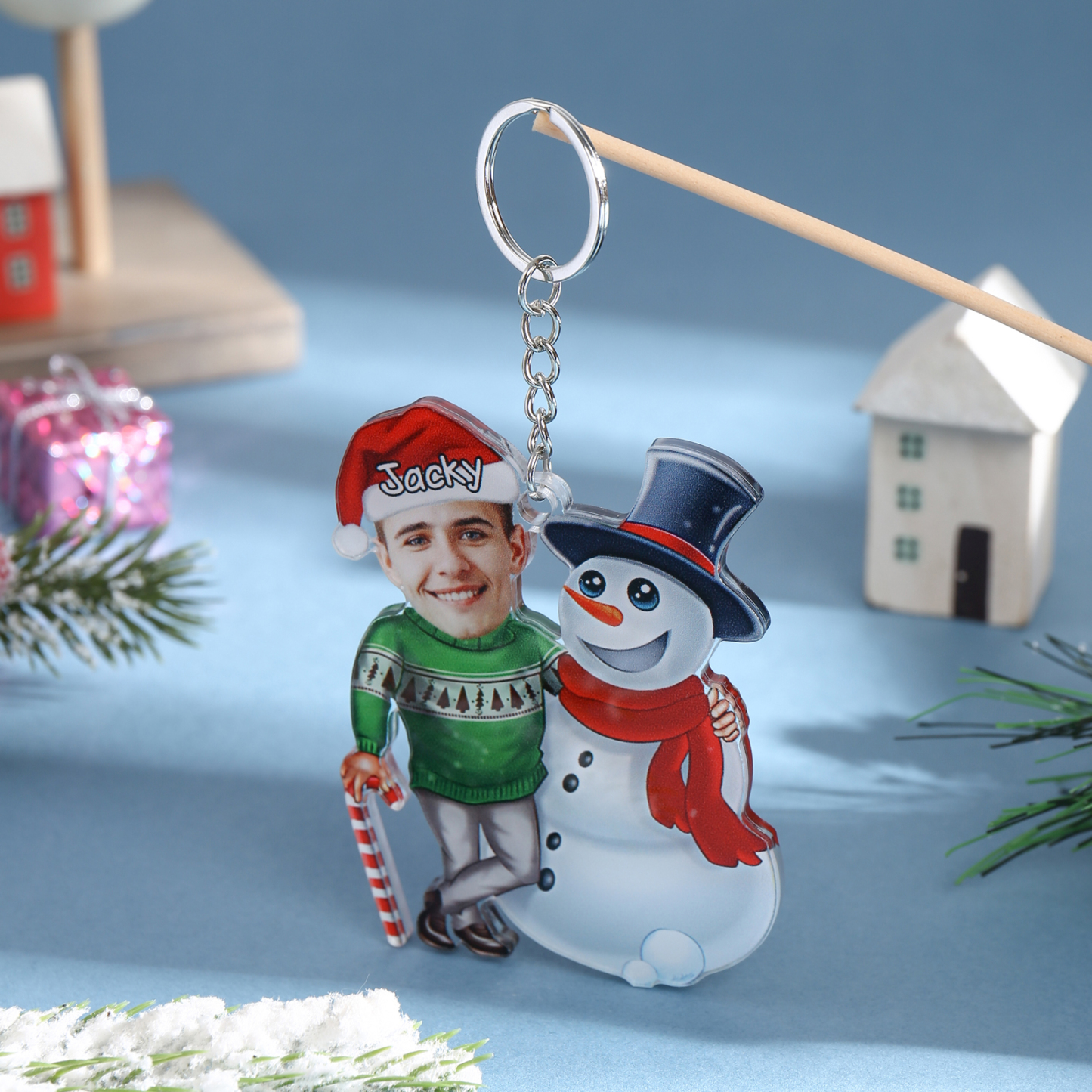 Acrylic Christmas Snowman Keychain Custom Photo & Name Hanging Ornaments Personalised Keyring for Family Friends | Jessemade-Jessemade AU