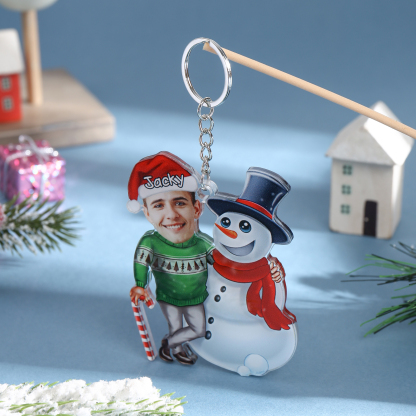 Acrylic Christmas Snowman Keychain Custom Photo & Name Hanging Ornaments Personalised Keyring for Family Friends | Jessemade-Jessemade AU