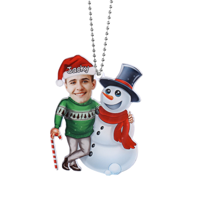 Acrylic Christmas Snowman Keychain Custom Photo & Name Hanging Ornaments Personalised Keyring for Family Friends | Jessemade-Jessemade AU