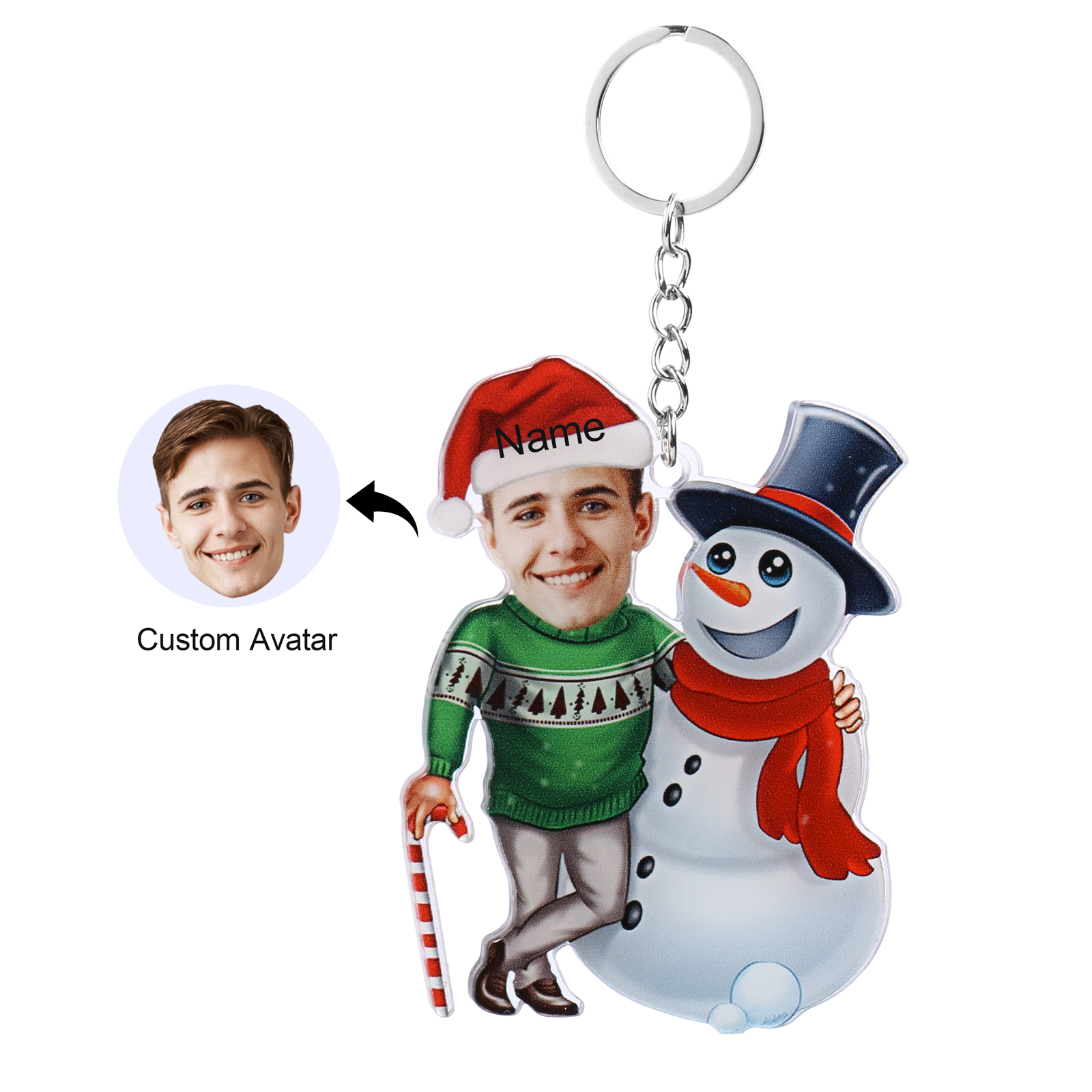 Acrylic Christmas Snowman Keychain Custom Photo & Name Hanging Ornaments Personalised Keyring for Family Friends | Jessemade-Jessemade AU