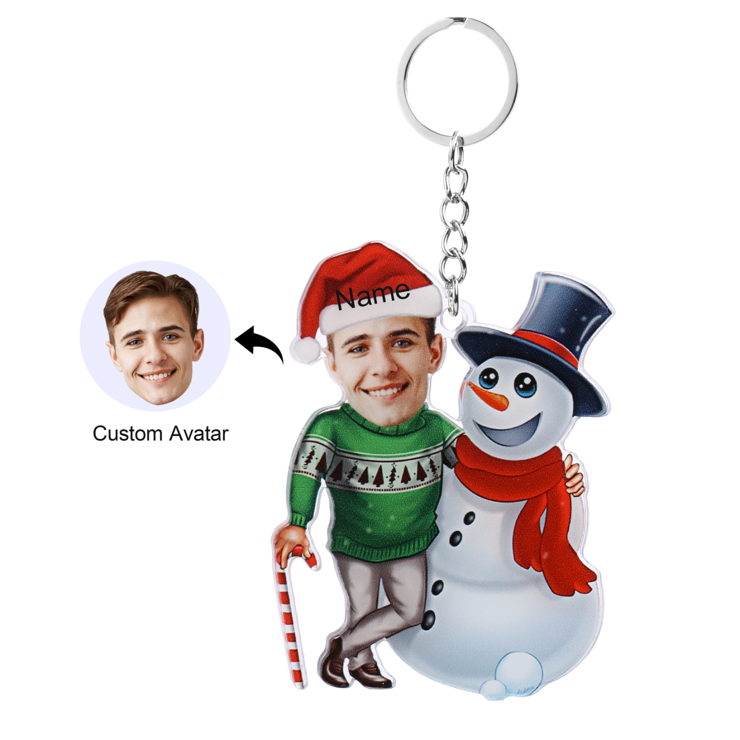 Acrylic Christmas Snowman Keychain Custom Photo & Name Hanging Ornaments Personalised Keyring for Family Friends | Jessemade-Jessemade AU