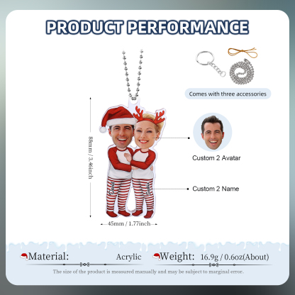 Acrylic Christmas Keychain Custom 2 Photos & 2 Names Hanging Ornaments Personalised Keyring for Couple | Jessemade-Jessemade AU