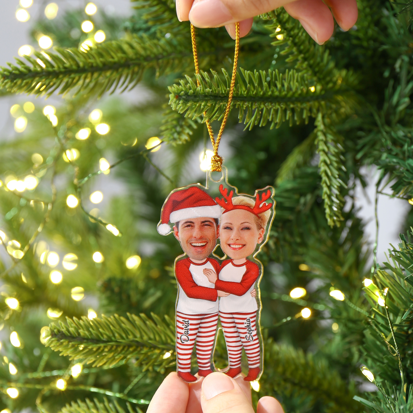 Acrylic Christmas Keychain Custom 2 Photos & 2 Names Hanging Ornaments Personalised Keyring for Couple | Jessemade-Jessemade AU