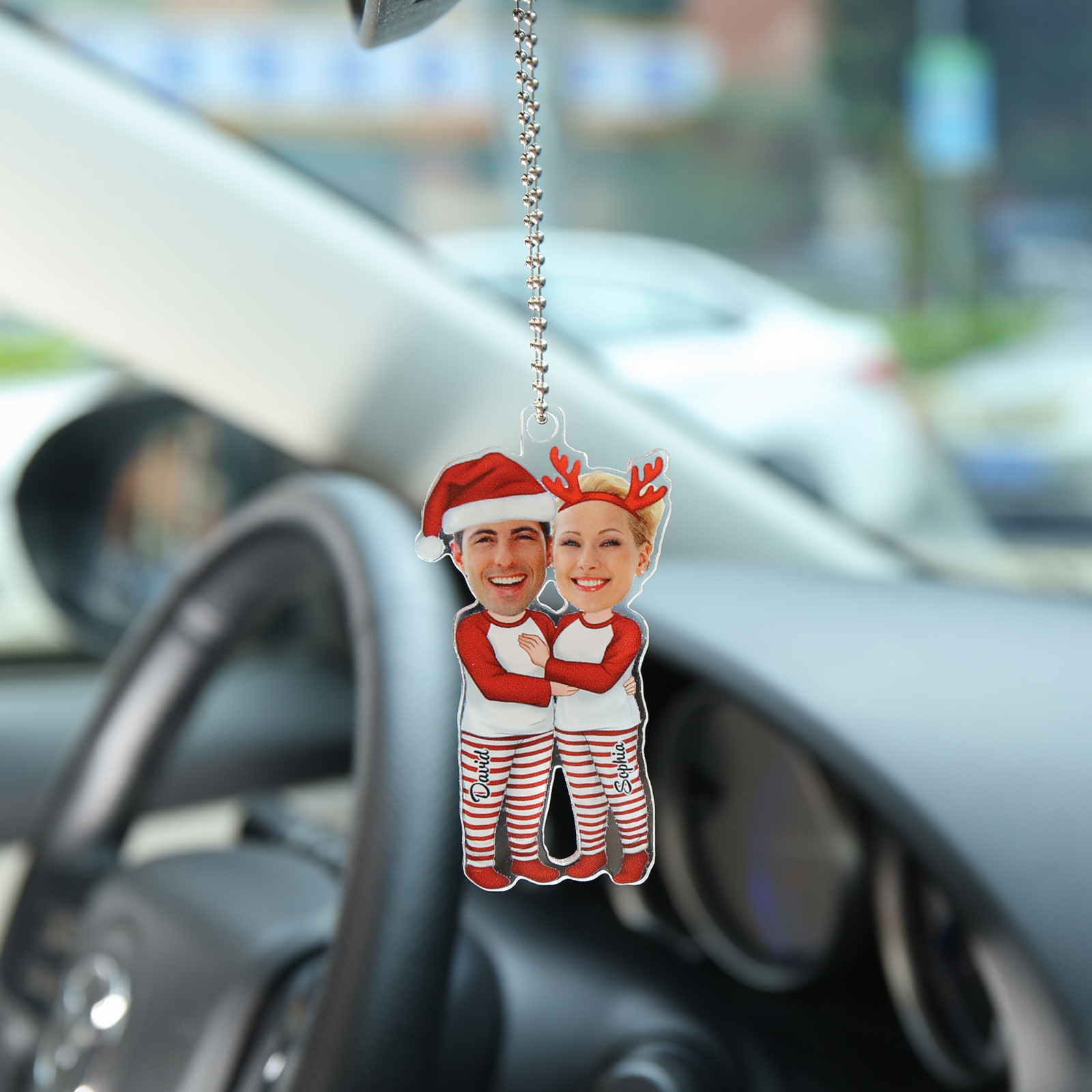 Acrylic Christmas Keychain Custom 2 Photos & 2 Names Hanging Ornaments Personalised Keyring for Couple | Jessemade-Jessemade AU