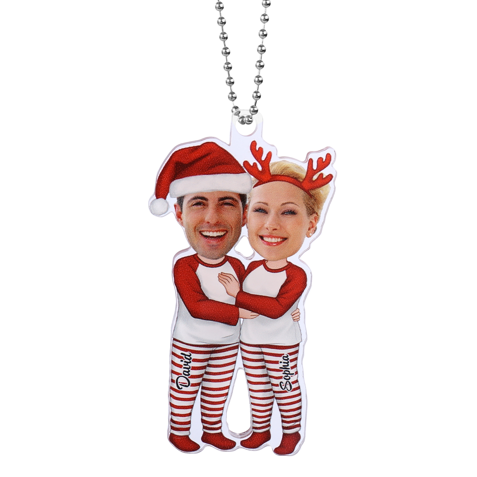 Acrylic Christmas Keychain Custom 2 Photos & 2 Names Hanging Ornaments Personalised Keyring for Couple | Jessemade-Jessemade AU