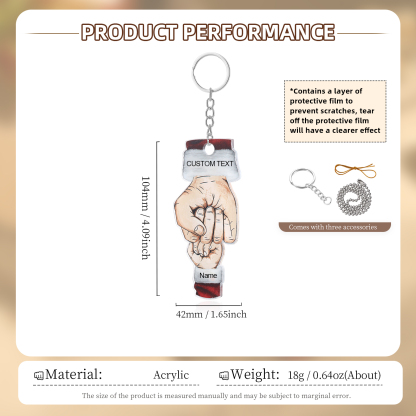 Acrylic Fist Bump Keychain Custom 1 Name & 1 Text Hanging Ornaments Personalised Christmas Keyring for Dad/Grandpa-Jessemade AU
