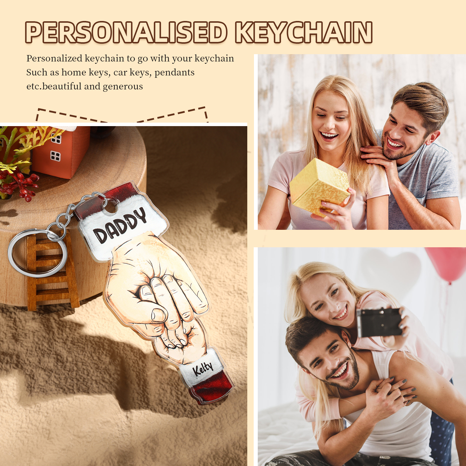 Acrylic Fist Bump Keychain Custom 1 Name & 1 Text Hanging Ornaments Personalised Christmas Keyring for Dad/Grandpa-Jessemade AU