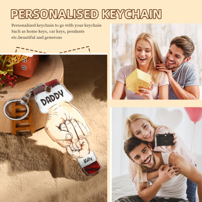 Acrylic Fist Bump Keychain Custom 1 Name & 1 Text Hanging Ornaments Personalised Christmas Keyring for Dad/Grandpa-Jessemade AU
