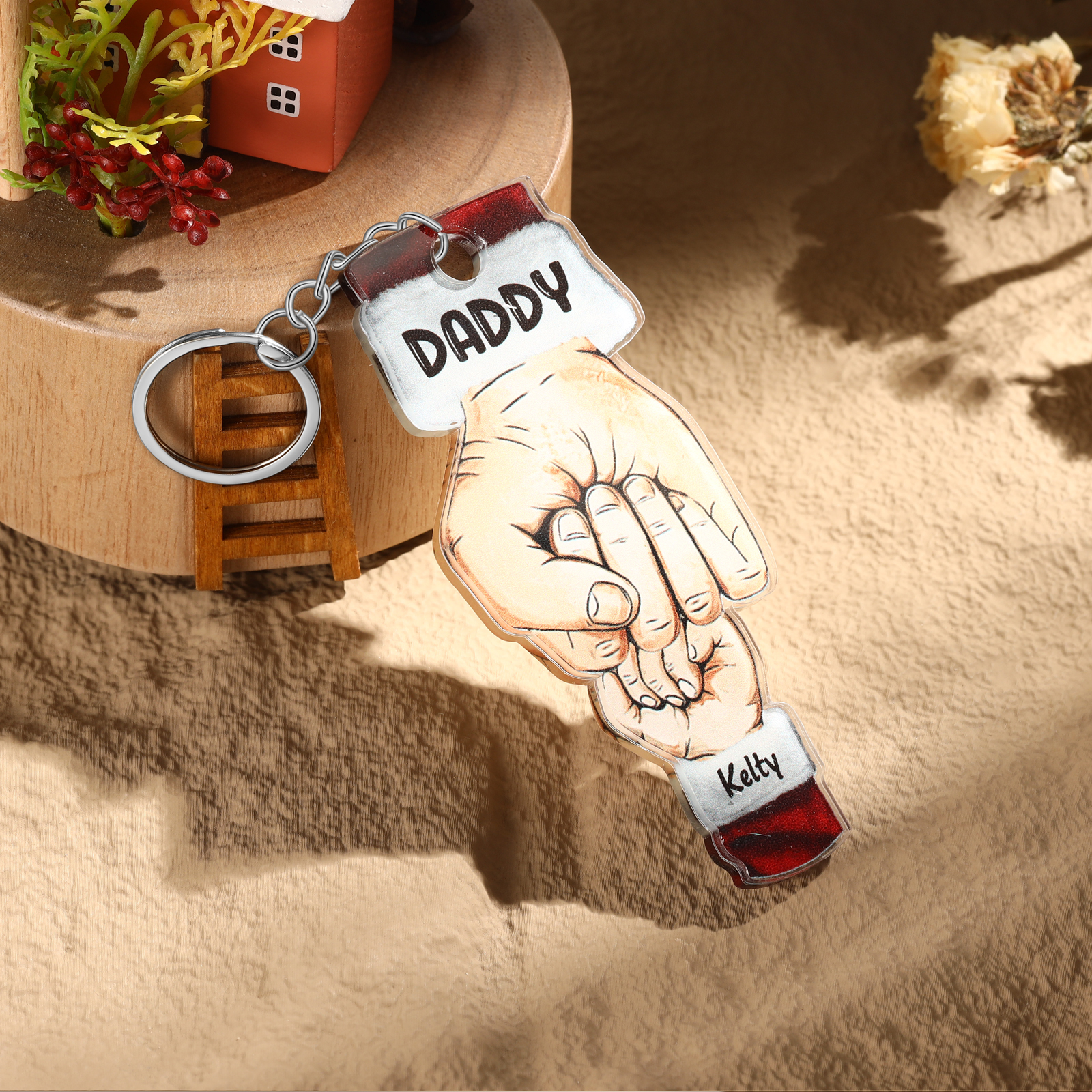 Acrylic Fist Bump Keychain Custom 1 Name & 1 Text Hanging Ornaments Personalised Christmas Keyring for Dad/Grandpa-Jessemade AU