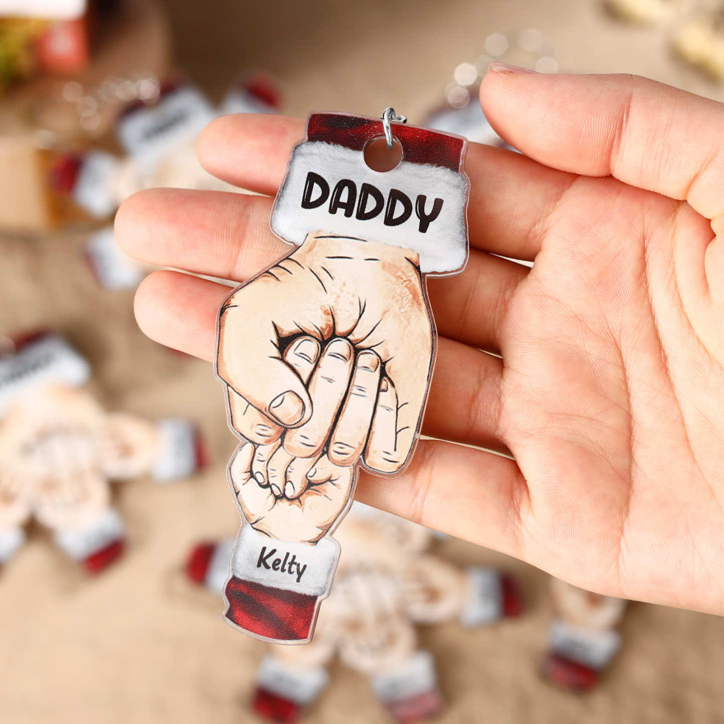 Acrylic Fist Bump Keychain Custom 1 Name & 1 Text Hanging Ornaments Personalised Christmas Keyring for Dad/Grandpa-Jessemade AU