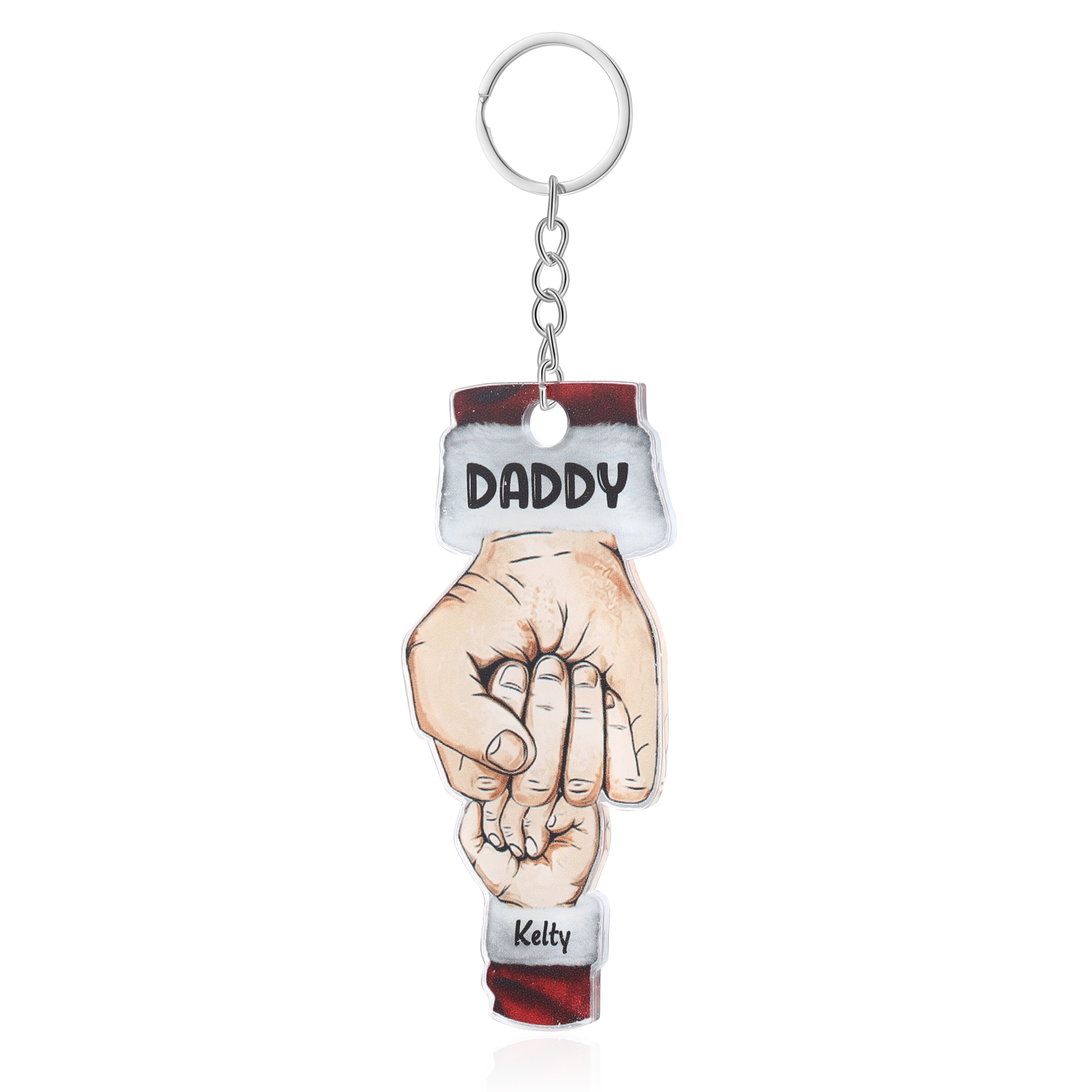 Acrylic Fist Bump Keychain Custom 1 Name & 1 Text Hanging Ornaments Personalised Christmas Keyring for Dad/Grandpa-Jessemade AU