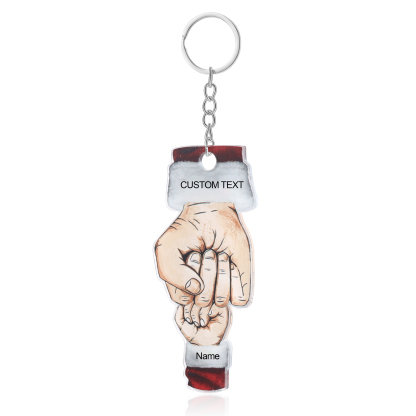 Acrylic Fist Bump Keychain Custom 1 Name & 1 Text Hanging Ornaments Personalised Christmas Keyring for Dad/Grandpa-Jessemade AU
