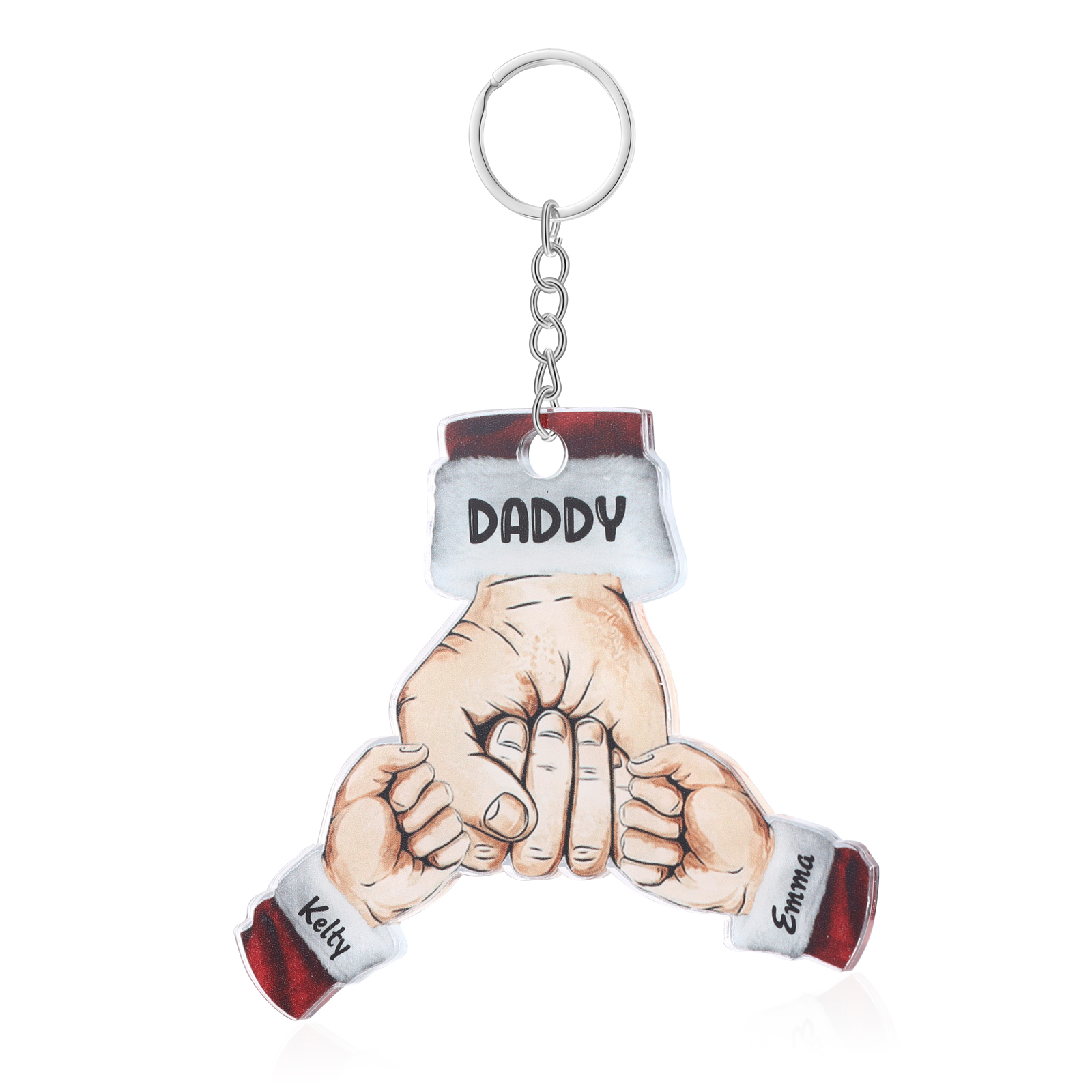 Acrylic Fist Bump Keychain Custom 2 Names & 1 Text Hanging Ornaments Personalised Christmas Keyring for Dad/Grandpa-Jessemade AU