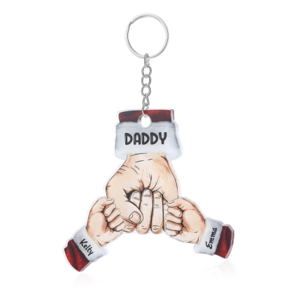Acrylic Fist Bump Keychain Custom 2 Names & 1 Text Hanging Ornaments Personalised Christmas Keyring for Dad/Grandpa-Jessemade AU