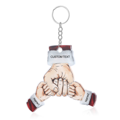 Acrylic Fist Bump Keychain Custom 2 Names & 1 Text Hanging Ornaments Personalised Christmas Keyring for Dad/Grandpa-Jessemade AU