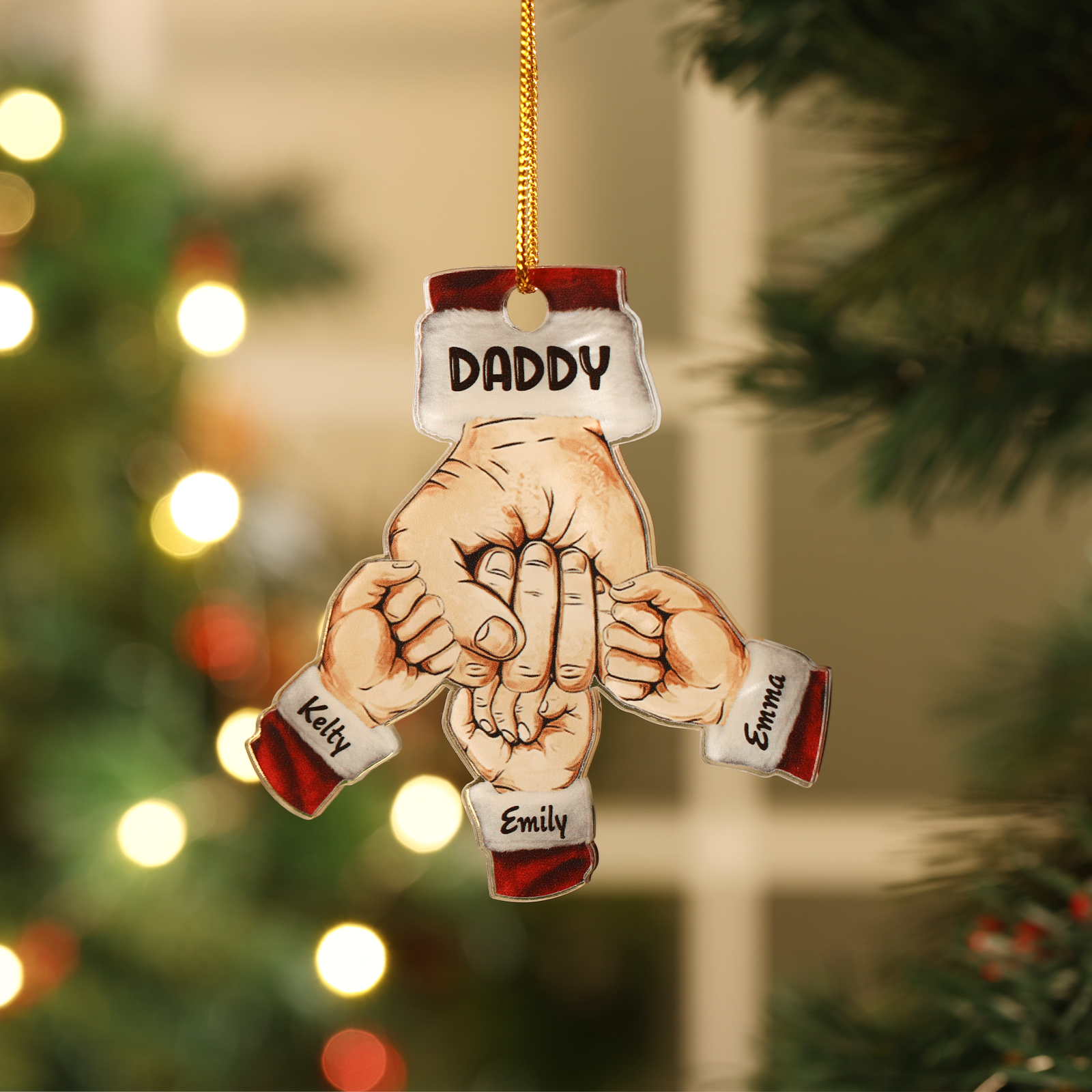 Acrylic Fist Bump Keychain Custom 3 Names & 1 Text Hanging Ornaments Personalised Christmas Keyring for Dad/Grandpa-Jessemade AU