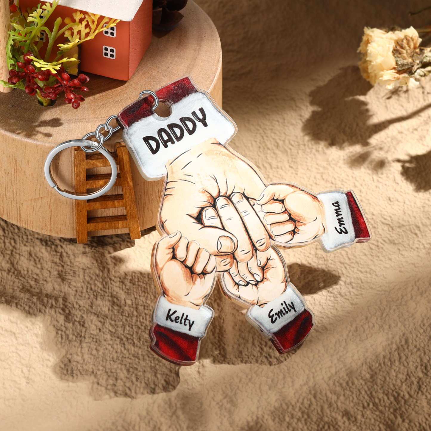 Acrylic Fist Bump Keychain Custom 3 Names & 1 Text Hanging Ornaments Personalised Christmas Keyring for Dad/Grandpa-Jessemade AU