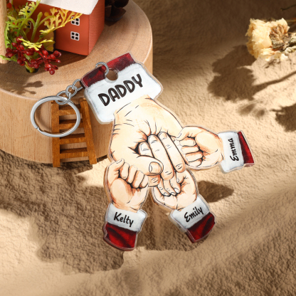 Acrylic Fist Bump Keychain Custom 3 Names & 1 Text Hanging Ornaments Personalised Christmas Keyring for Dad/Grandpa-Jessemade AU