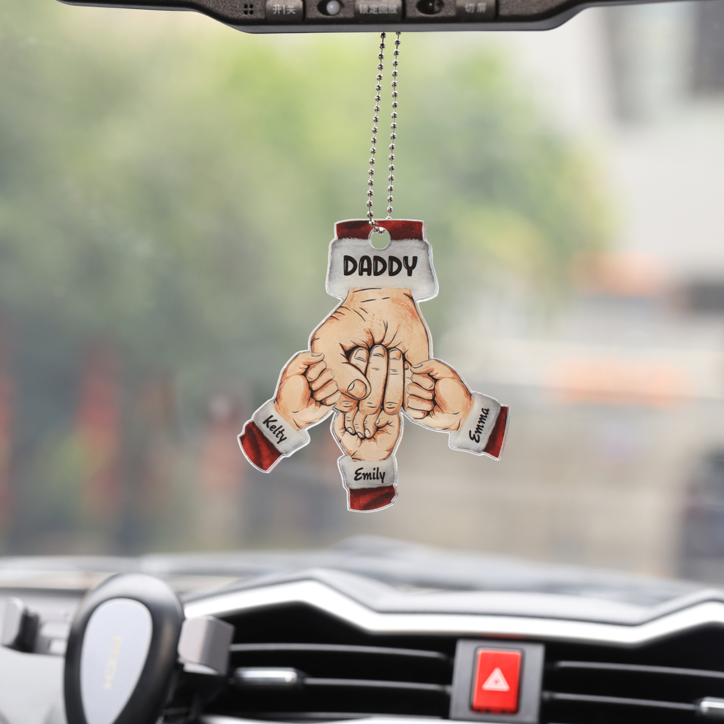 Acrylic Fist Bump Keychain Custom 3 Names & 1 Text Hanging Ornaments Personalised Christmas Keyring for Dad/Grandpa-Jessemade AU