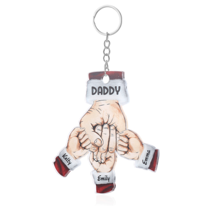 Acrylic Fist Bump Keychain Custom 3 Names & 1 Text Hanging Ornaments Personalised Christmas Keyring for Dad/Grandpa-Jessemade AU