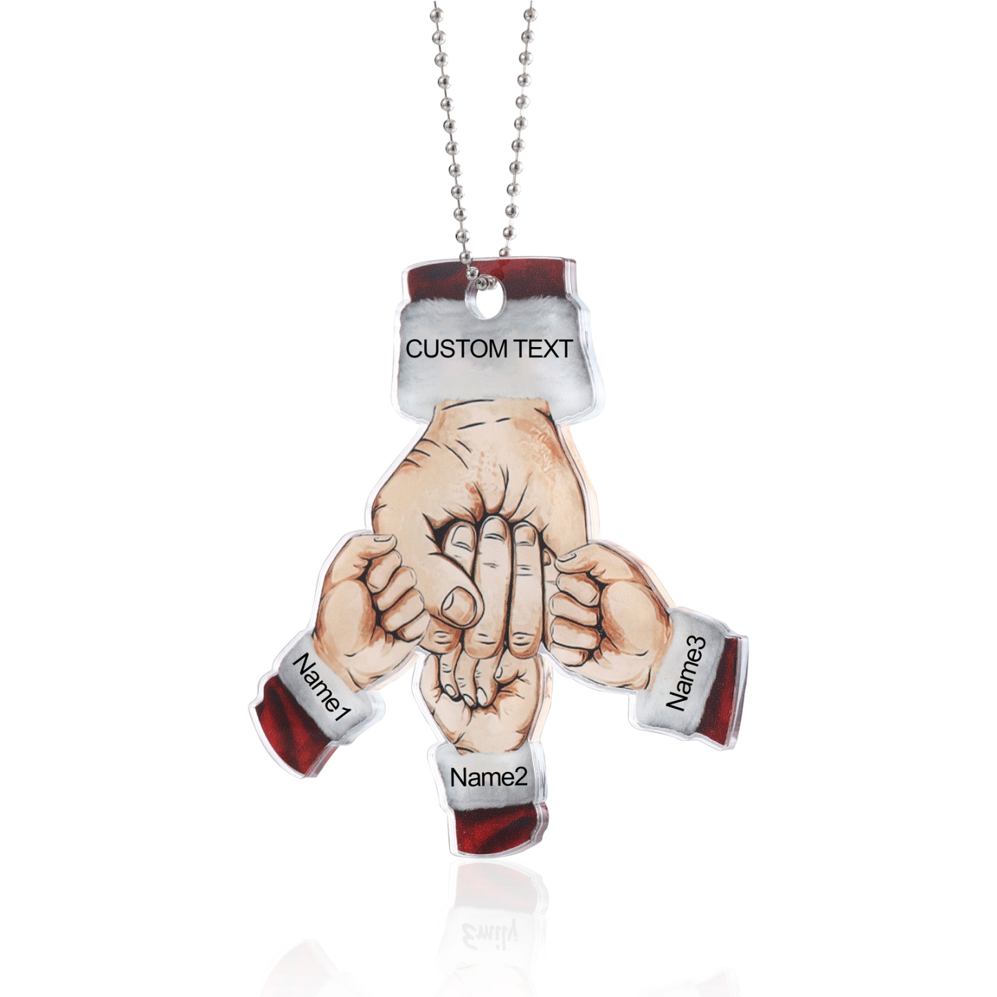 Acrylic Fist Bump Keychain Custom 3 Names & 1 Text Hanging Ornaments Personalised Christmas Keyring for Dad/Grandpa-Jessemade AU